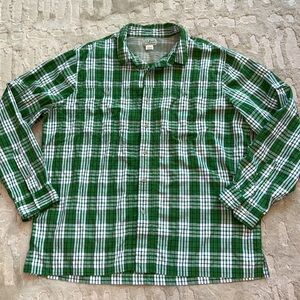 L.L. Bean men’s green plaid button down shirt XL wrinkle free, quick dry EUC